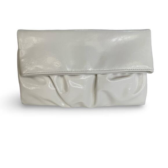 White Faux Patent Foldover Clutch Purse by Style & Co – Ruched Front Snap Close - Picture 2 of 16